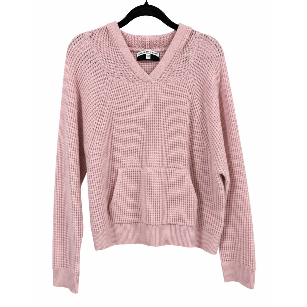 Celebrity Pink Blush Waffle Knit Hoodie Sweater XXL Soft‎ Girl Cozycore Pocket